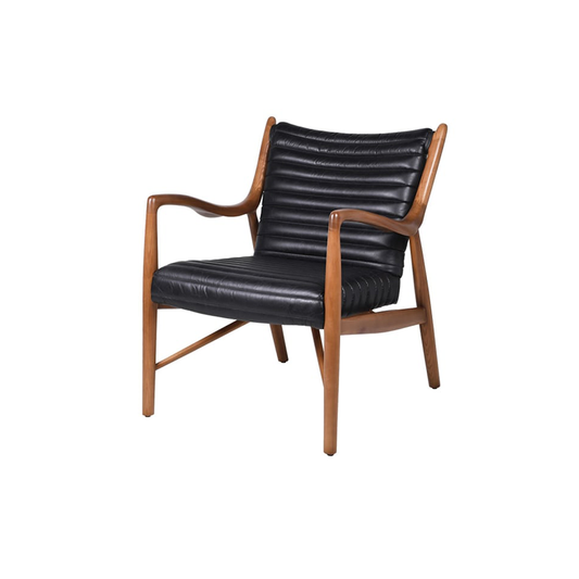 Enzo Black Ribbed Leather Armchair