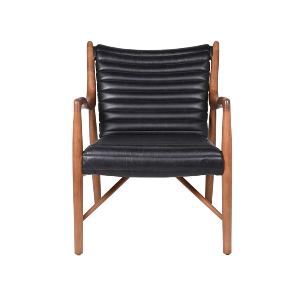 Enzo Black Ribbed Leather Armchair