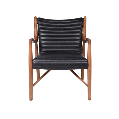Enzo Black Ribbed Leather Armchair