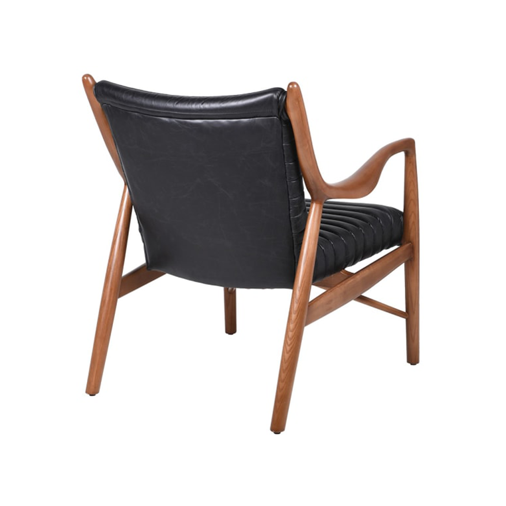 Enzo Black Ribbed Leather Armchair