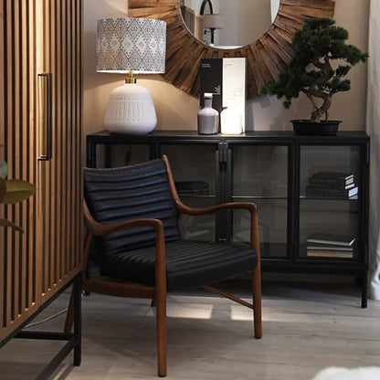 Enzo Black Ribbed Leather Armchair