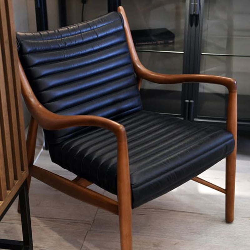 Enzo Black Ribbed Leather Armchair