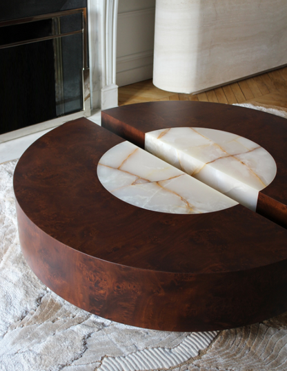 Baci Round Wood And Shell Onyx Table