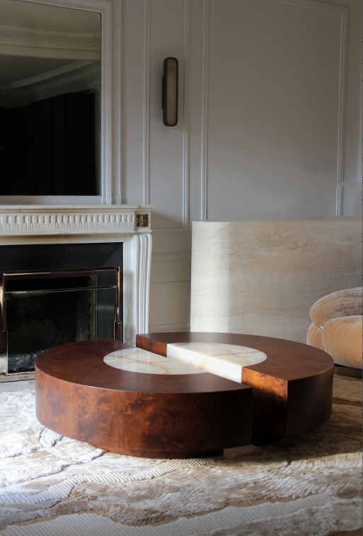 Baci Round Wood And Shell Onyx Table