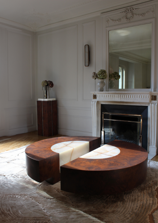 Baci Round Wood And Shell Onyx Table