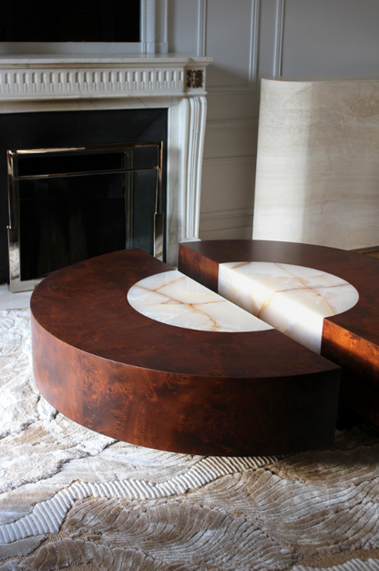 Baci Round Wood And Shell Onyx Table