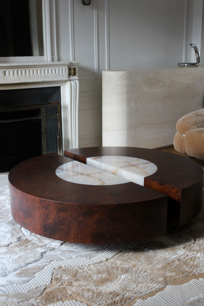 Baci Round Wood And Shell Onyx Table