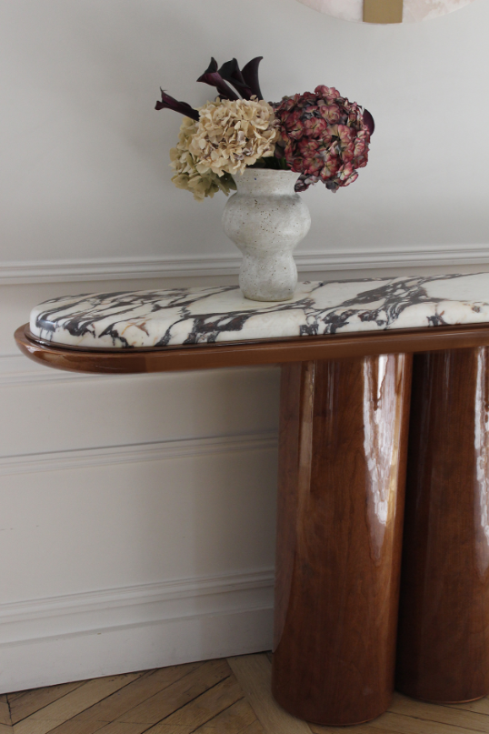 Ida Wood And Calacatta Viola Marble Console
