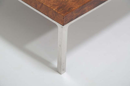 Vintage Olive Burl Wood And Chrome Low Coffee Table