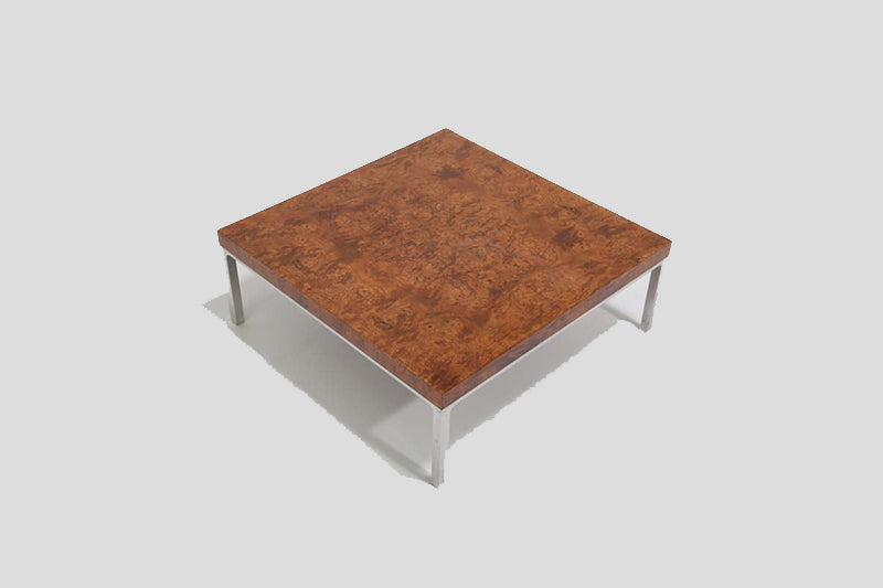 Vintage Olive Burl Wood And Chrome Low Coffee Table