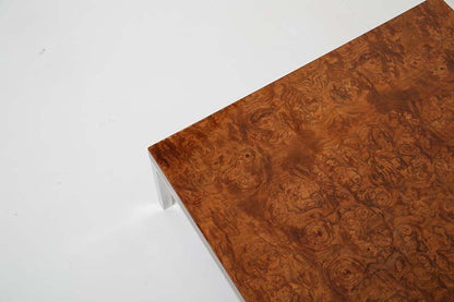 Vintage Olive Burl Wood And Chrome Low Coffee Table