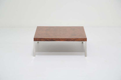 Vintage Olive Burl Wood And Chrome Low Coffee Table