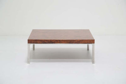 Vintage Olive Burl Wood And Chrome Low Coffee Table